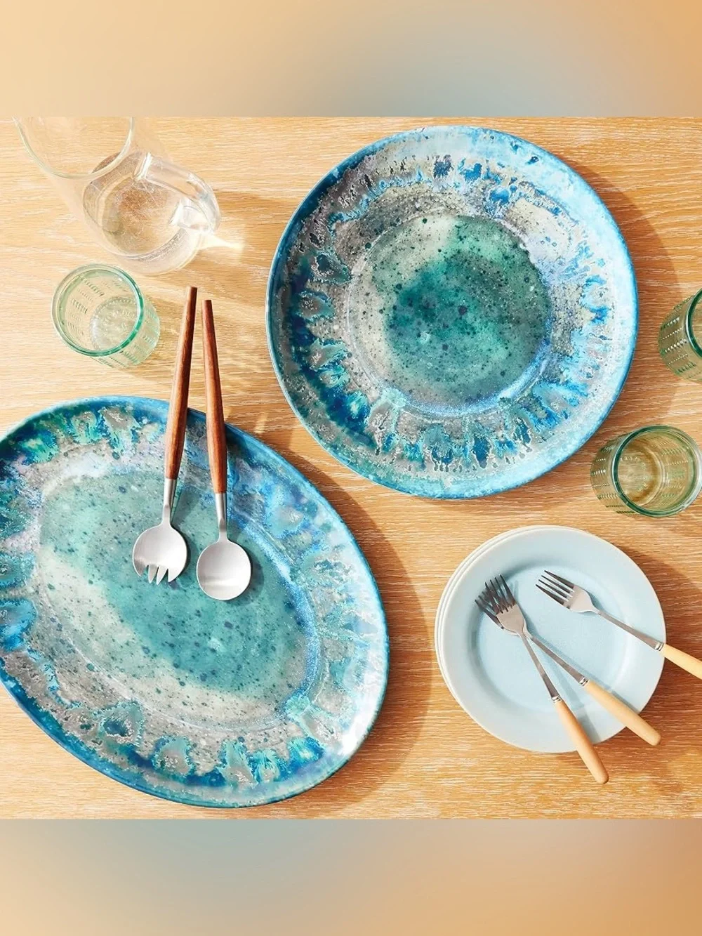 Radiance Teal 2pc Melamine Platter Set –14